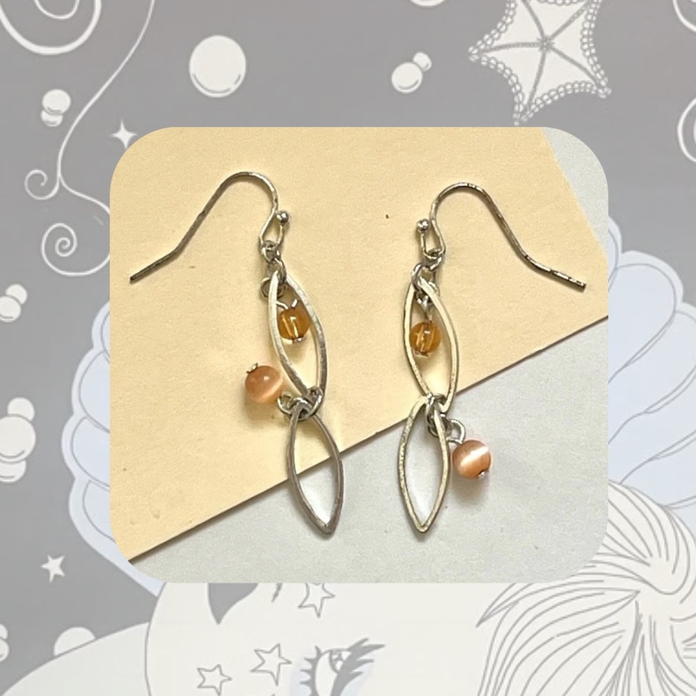 🆕 vintage • silver oval orange marble stone dangling boho earrings